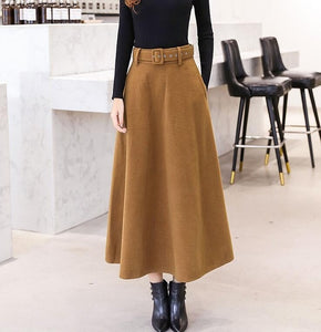 DFRCAEG Ankle Length Maxi Wool Skirt w/ Belt - Zainab's Closet