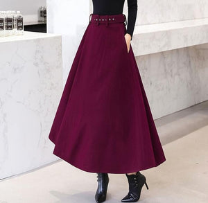 DFRCAEG Ankle Length Maxi Wool Skirt w/ Belt - Zainab's Closet