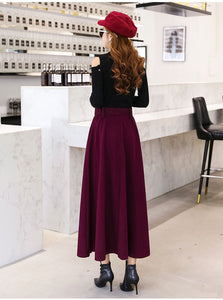 DFRCAEG Ankle Length Maxi Wool Skirt w/ Belt - Zainab's Closet