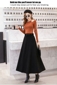 DFRCAEG Ankle Length Maxi Wool Skirt w/ Belt - Zainab's Closet