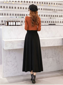 DFRCAEG Ankle Length Maxi Wool Skirt w/ Belt - Zainab's Closet