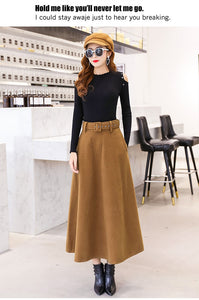 DFRCAEG Ankle Length Maxi Wool Skirt w/ Belt - Zainab's Closet