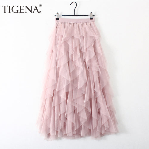 TIGENA Korean Tutu Tulle Pleated Maxi Skirt - Zainab's Closet