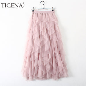 TIGENA Korean Tutu Tulle Pleated Maxi Skirt - Zainab's Closet