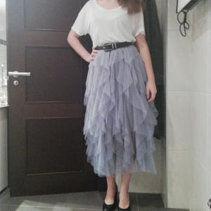 TIGENA Korean Tutu Tulle Pleated Maxi Skirt - Zainab's Closet