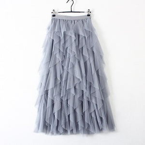 TIGENA Korean Tutu Tulle Pleated Maxi Skirt - Zainab's Closet