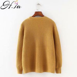HSA Knitted V-neck Single Breasted Cardigan - Zainab's Closet