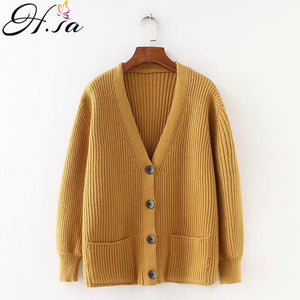 HSA Knitted V-neck Single Breasted Cardigan - Zainab's Closet