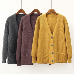 HSA Knitted V-neck Single Breasted Cardigan - Zainab's Closet