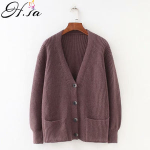 HSA Knitted V-neck Single Breasted Cardigan - Zainab's Closet