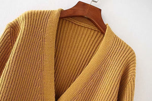 HSA Knitted V-neck Single Breasted Cardigan - Zainab's Closet