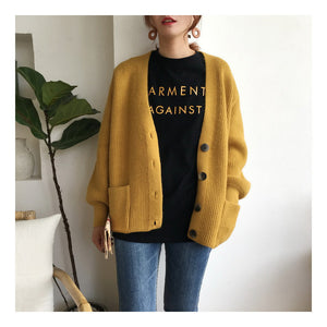 HSA Knitted V-neck Single Breasted Cardigan - Zainab's Closet