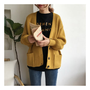 HSA Knitted V-neck Single Breasted Cardigan - Zainab's Closet