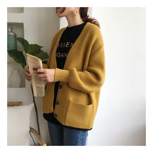 HSA Knitted V-neck Single Breasted Cardigan - Zainab's Closet
