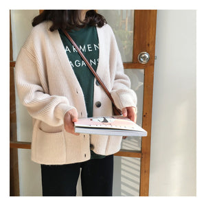 HSA Knitted V-neck Single Breasted Cardigan - Zainab's Closet