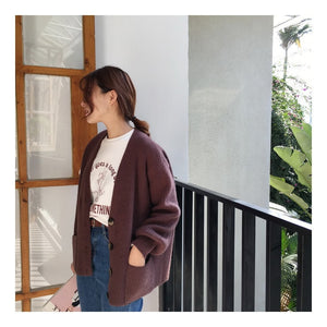 HSA Knitted V-neck Single Breasted Cardigan - Zainab's Closet