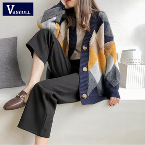 VANGULL Autumn Plaid V-Neck Single Breasted Cardigan - Zainab's Closet