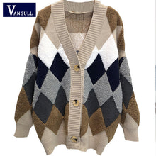 Load image into Gallery viewer, VANGULL Autumn Plaid V-Neck Single Breasted Cardigan - Zainab&#39;s Closet