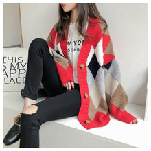 Load image into Gallery viewer, VANGULL Autumn Plaid V-Neck Single Breasted Cardigan - Zainab&#39;s Closet