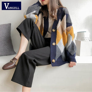 VANGULL Autumn Plaid V-Neck Single Breasted Cardigan - Zainab's Closet