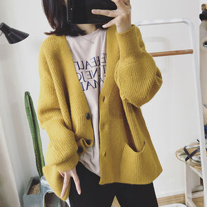 HSA Knitted V-neck Single Breasted Cardigan - Zainab's Closet