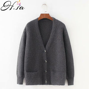 HSA Knitted V-neck Single Breasted Cardigan - Zainab's Closet