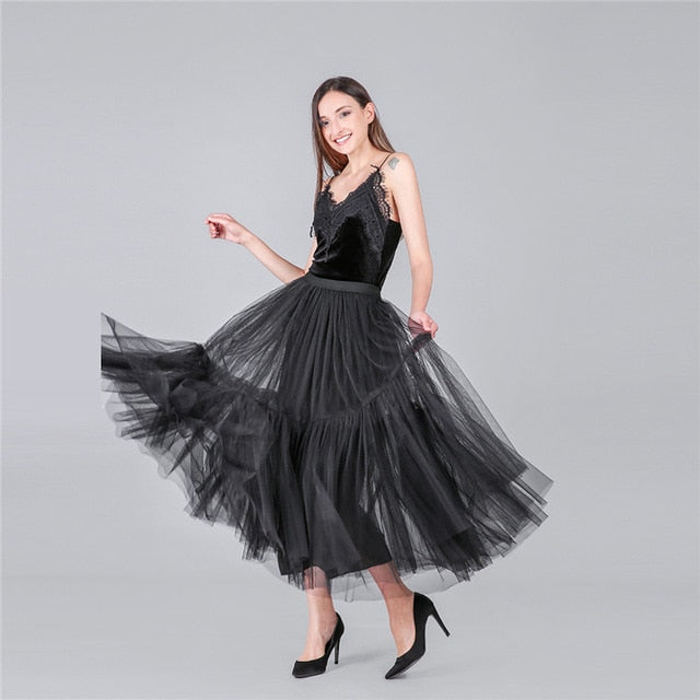 PARTY TRAIN 90cm Pleated Vintage Tulle Maxi Skirt - Zainab's Closet