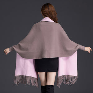 LuiseSandyHan Dual-Color Embroidered Shawl w/ Sleeves - Zainab's Closet