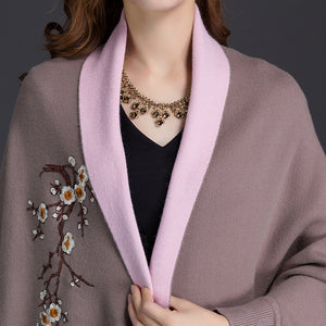LuiseSandyHan Dual-Color Embroidered Shawl w/ Sleeves - Zainab's Closet