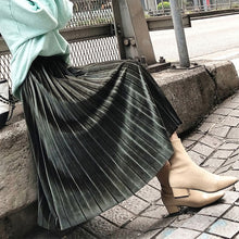 Load image into Gallery viewer, Yhz High Waist Velvet Pleated Vintage Maxi Skirt - Zainab&#39;s Closet