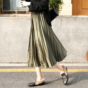 Yhz High Waist Velvet Pleated Vintage Maxi Skirt - Zainab's Closet