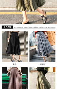 Yhz High Waist Velvet Pleated Vintage Maxi Skirt - Zainab's Closet