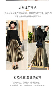 Yhz High Waist Velvet Pleated Vintage Maxi Skirt - Zainab's Closet