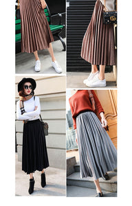 Yhz High Waist Velvet Pleated Vintage Maxi Skirt - Zainab's Closet