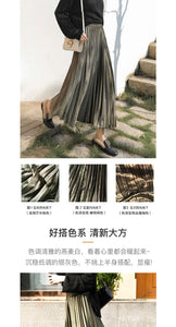 Yhz High Waist Velvet Pleated Vintage Maxi Skirt - Zainab's Closet