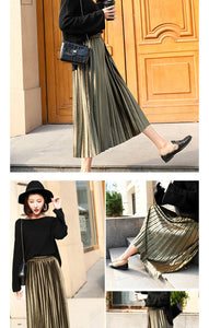 Yhz High Waist Velvet Pleated Vintage Maxi Skirt - Zainab's Closet