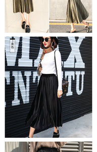 Yhz High Waist Velvet Pleated Vintage Maxi Skirt - Zainab's Closet