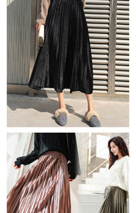 Yhz High Waist Velvet Pleated Vintage Maxi Skirt - Zainab's Closet