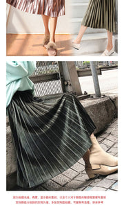 Yhz High Waist Velvet Pleated Vintage Maxi Skirt - Zainab's Closet