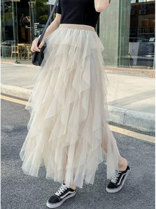 TIGENA Korean Tutu Tulle Pleated Maxi Skirt - Zainab's Closet