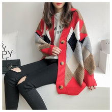 Load image into Gallery viewer, VANGULL Autumn Plaid V-Neck Single Breasted Cardigan - Zainab&#39;s Closet