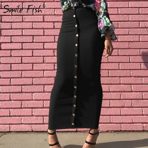 SMILE FISH Buttoned Maxi Pencil Skirt - Zainab's Closet
