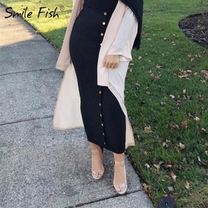 SMILE FISH Buttoned Maxi Pencil Skirt - Zainab's Closet