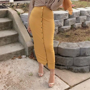 SMILE FISH Buttoned Maxi Pencil Skirt - Zainab's Closet