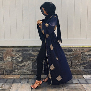 Kalenmos Dubai Embroidered Open Abaya Robe w/ Sash - Zainab's Closet