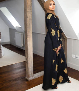 Kalenmos Dubai Embroidered Open Abaya Robe w/ Sash - Zainab's Closet