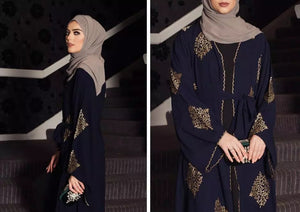 Kalenmos Dubai Embroidered Open Abaya Robe w/ Sash - Zainab's Closet