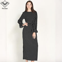 Load image into Gallery viewer, Wechery Striped Turmpet Sleeve Long Dress - Zainab&#39;s Closet