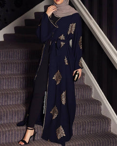 Kalenmos Dubai Embroidered Open Abaya Robe w/ Sash - Zainab's Closet