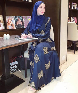 Kalenmos Dubai Embroidered Open Abaya Robe w/ Sash - Zainab's Closet
